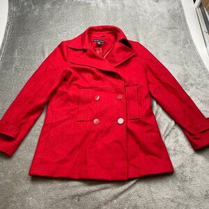 New York & Company Peacoat Womens 6 Red Wool Blend Double-Breasted Jacket Formal
